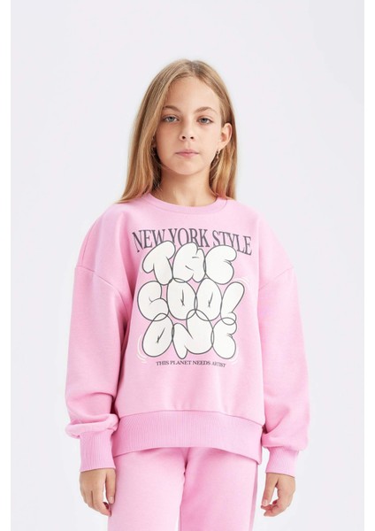 Kız Çocuk 2'li Takım Baskılı Bisiklet Yaka Kalın Sweatshirt Beli Lastikli Jogger Eşofman Altı D2218A824WN fırsatları