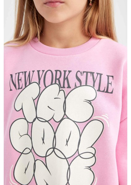 Kız Çocuk 2'li Takım Baskılı Bisiklet Yaka Kalın Sweatshirt Beli Lastikli Jogger Eşofman Altı D2218A824WN indirimleri