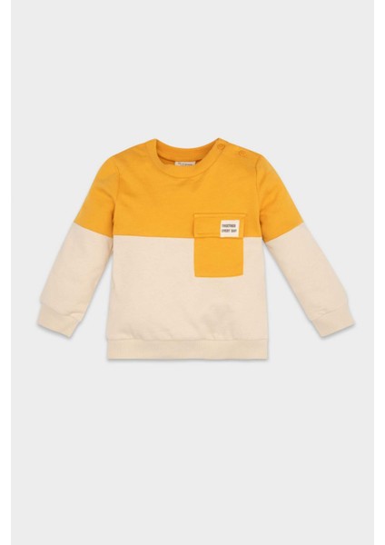 Erkek Bebek %100 Pamuk Bisiklet Yaka Renk Bloklu İçi Yumuşak Tüylü Sweatshirt A9753A524Wn