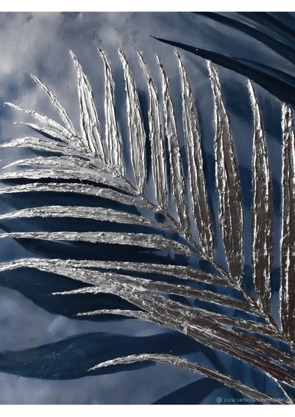 Harikabirev|çiçek Yapraklar Kombini Lacivert-Gümüş|çerçeveli Temperli Cam Tablo 3lü Yatay fiyatları