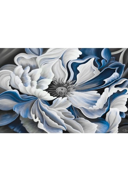 Harikabirev|çiçek Yapraklar Kombini Lacivert-Gümüş|çerçeveli Temperli Cam Tablo 3lü Yatay modelleri