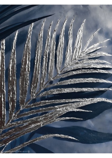 Harikabirev|çiçek Yapraklar Kombini Lacivert-Gümüş|çerçeveli Temperli Cam Tablo 3lü Yatay fırsatları