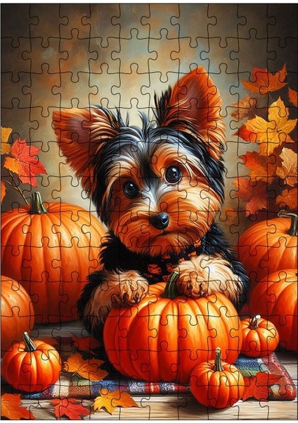 Karizma Tablo Ahşap Mdf Puzzle Yapboz Kabakların Arasında Köpek 120 Parça 25*35 cm