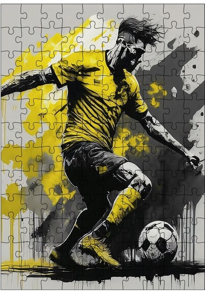 Ahşap Mdf Puzzle Yapboz Futbolcu ve Sarı Sıçrama 120 Parça 25*35 cm