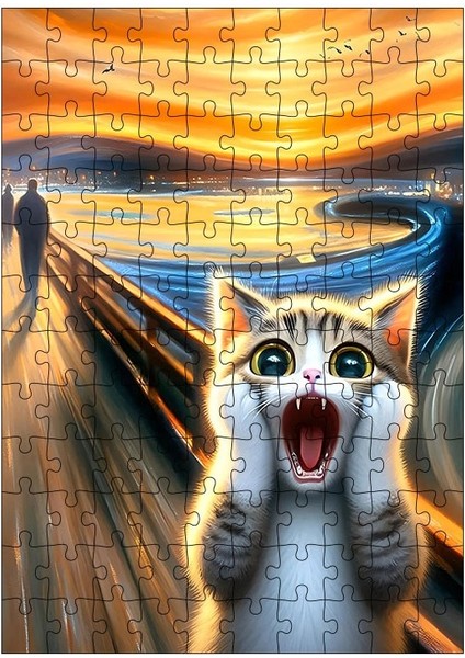 Karizma Tablo Ahşap Mdf Puzzle Yapboz Çığlık Atan Kedi (Scream Parodi) 120 Parça 25*35 cm