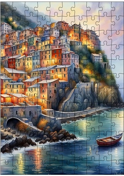 Ahşap Mdf Puzzle Yapboz Deniz Kıyısında Evler 120 Parça 25*35 cm