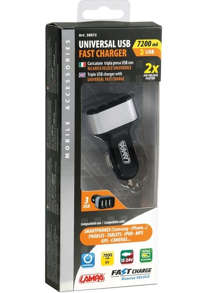 3 Usb Hızlı Şarj Soketi 7200mA 12/24V 38872