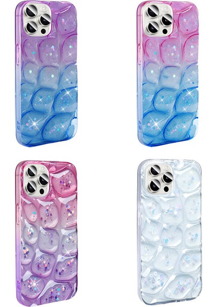- Apple iPhone 15 Pro Max - Kılıf Simli 3D Desenli Hacar Kapak - Mor-Mavi