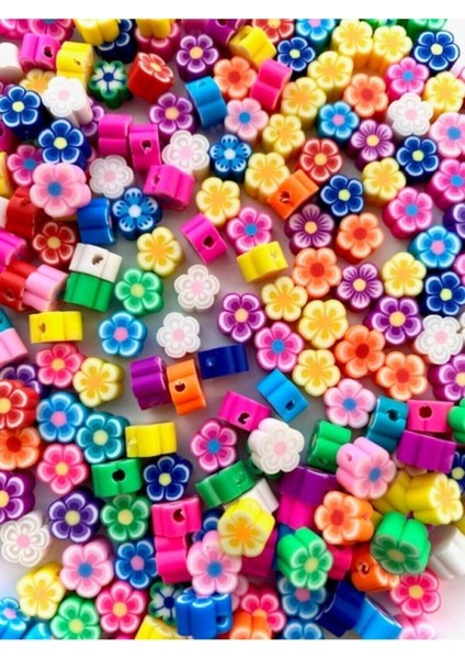 50 Adet Polimer Kil Fimo Karışık Renkli Çiçek Figür Boncuk Hamur Boncuk