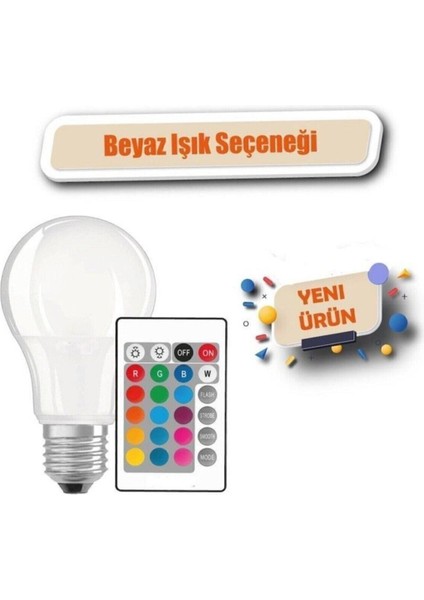 Uzaktan Kumandalı Rgb LED Ampul 9WATT E27 Tasarruflu Dimmerli LED Lamba 16 Ton indirimleri