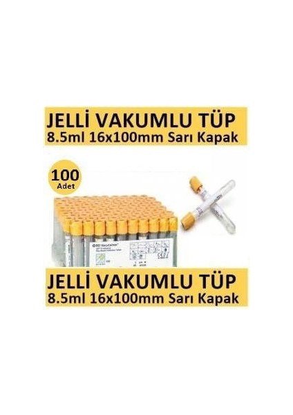 100 Adet Kan Alma Tüpü, Vakumlu Jelli, Sarı Kapak 8.5ml 16X100MM, Bd Vacutainer Sst 2 Advance Plus