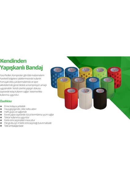 Kendinden Yapışkanlı Bandaj Koban Bandaj 10 cm x 4,5 M Sarı Renk 1 Adet