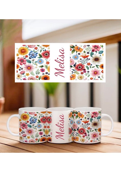 Kişiye Özel İsimli Çiçek Temalı Kupa Bardak
