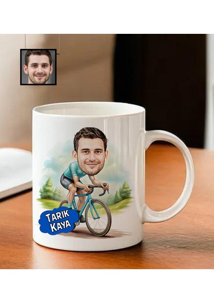 Kişiye Özel Karikatürlü Bisiklet Temalı Kupa Bardak