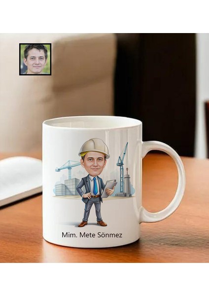 Kişiye Özel Karikatürlü Mimar Temalı Kupa Bardak