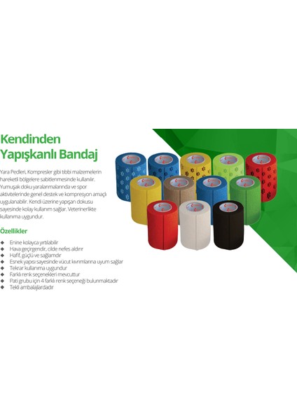 Kendinden Yapışkanlı Bandaj Koban Bandaj 5 cm x 4,5 M Beyaz Renk 1 Adet