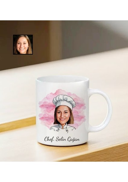 Kişiye Özel İsimli Chef Temalı Karikatürlü Kupa Bardak