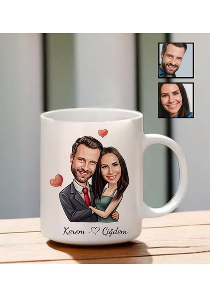 Çiftlere Özel İsimli Karikatür Temalı Kupa Bardak