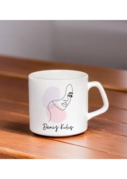 Kişiye Özel Minimal Çizgisel Kadın Temalı Espresso Kupa Bardak