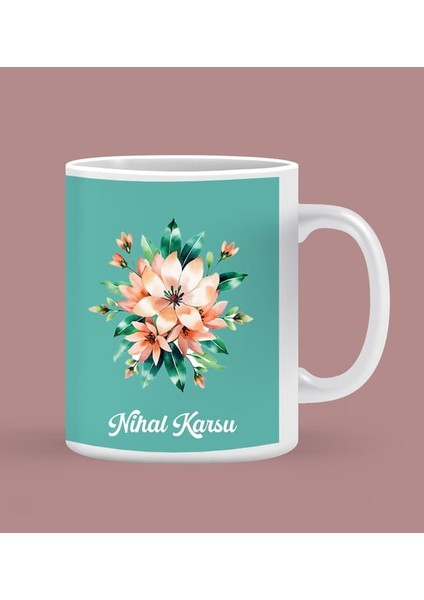 Kişiye Özel Çiçek Temalı Kupa Bardak