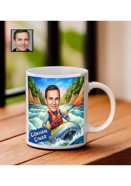Kişiye Özel Karikatürlü Rafting Temalı Kupa Bardak