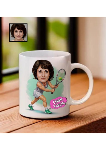 Kişiye Özel Karikatürlü Tenis Temalı Kupa Bardak