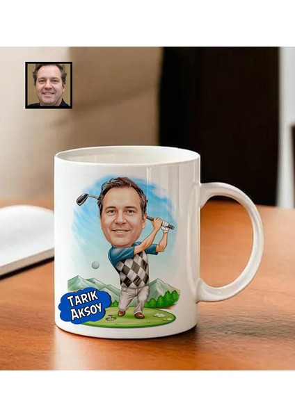 Kişiye Özel Karikatürlü Golf Temalı Kupa Bardak