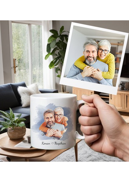 Çiftlere Özel İsimli - Fotoğraflı Kupa Bardak
