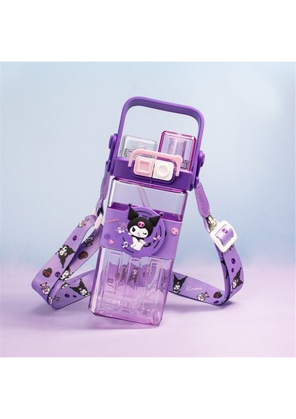 Ccmoo Pretty Yeni Sanrio Çocuk Su Bardağı, Pipetli Bardak, Tritan Malzemeden Su Bardağı, Kare Bardak, Portatif Bardak, Karikatür Bardak, Mor Kurome #570ML (Yurt Dışından)