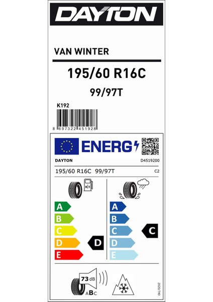 195/60 R16C 99/97T Van Winter Kış Lastiği (Üretim Yılı: 2024)