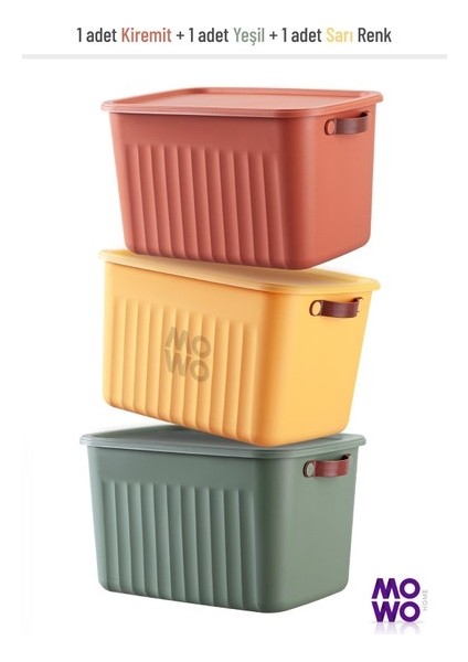 Mowo Home Storage Box Mix 3 Adet 15 Lt Çok Amaçlı Düzenleyici Kapaklı Kutu, Dekoratif Saklama Kutusu, Organizer (Yurt Dışından)