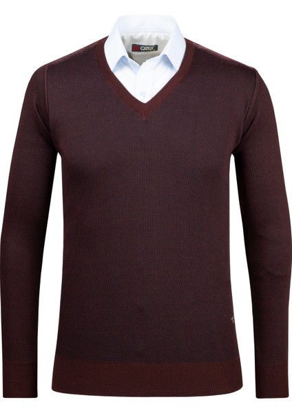 Erkek V Yaka Triko Kazak Desenli Kol ve Bel Lastikli Çelik Örgü Klasik Kalıp - 5015D