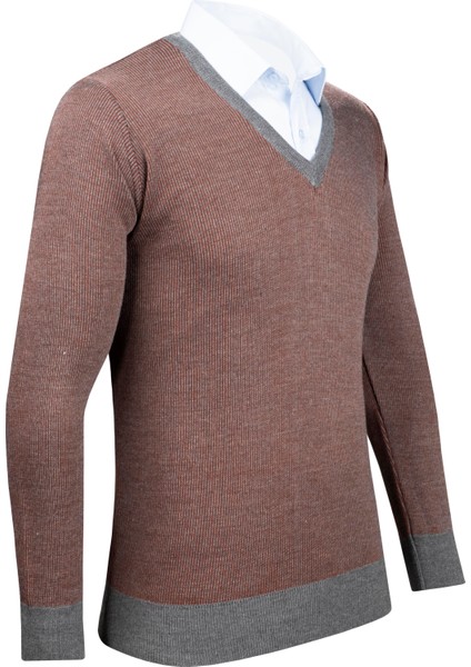 Erkek V Yaka Triko Kazak Desenli Kol ve Bel Lastikli Çelik Örgü Klasik Kalıp - 5015D fiyatları