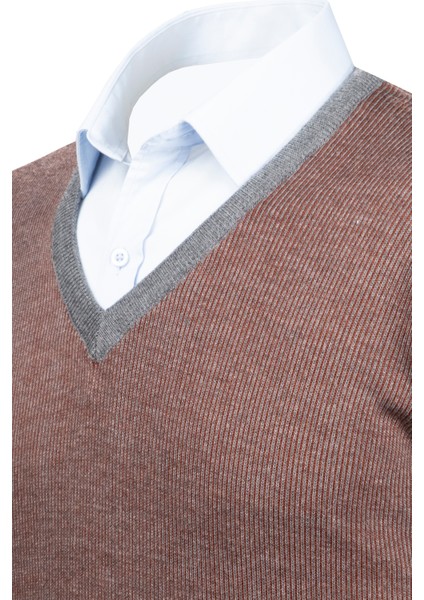 Erkek V Yaka Triko Kazak Desenli Kol ve Bel Lastikli Çelik Örgü Klasik Kalıp - 5015D modelleri