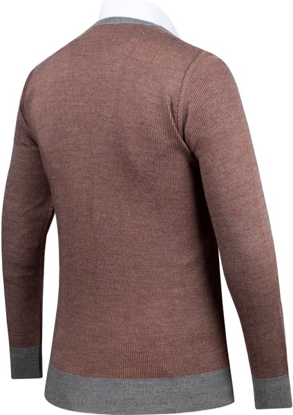 Erkek V Yaka Triko Kazak Desenli Kol ve Bel Lastikli Çelik Örgü Klasik Kalıp - 5015D fırsatları