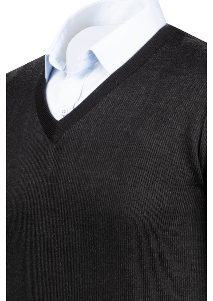 Erkek V Yaka Triko Kazak Desenli Kol ve Bel Lastikli Çelik Örgü Klasik Kalıp - 5015D modelleri