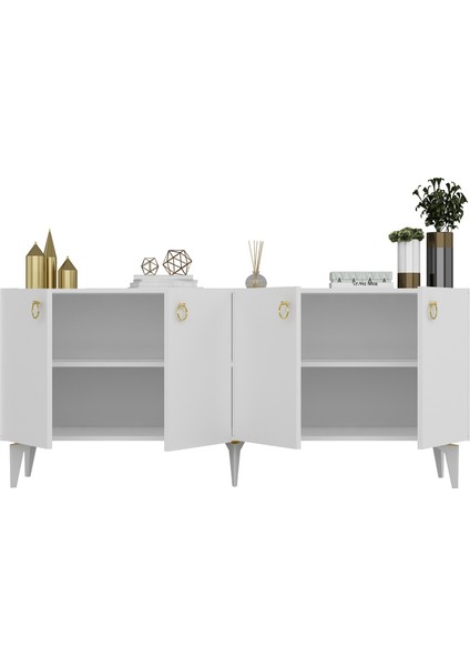 Dronne Konsol 4 Kapaklı, 4 Raflı Beyaz-Beyaz fırsatları