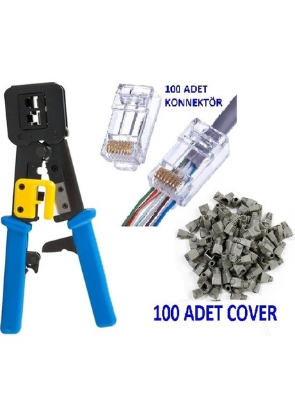 Speeduf Yeni Nesil RJ45 Ağ Pensesi + 100 Adet Jack + 100 Adet Kılıf (Yurt Dışından)