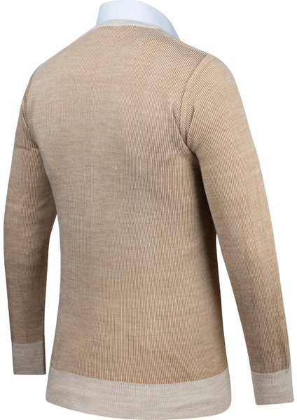 Erkek V Yaka Triko Kazak Desenli Kol ve Bel Lastikli Çelik Örgü Klasik Kalıp - 5015D fırsatları