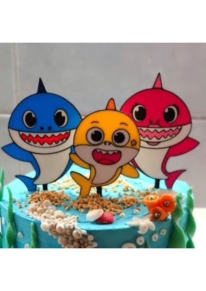 Eğlenceli Baby Shark 3' Lü Doğum Günü Pasta Süsü