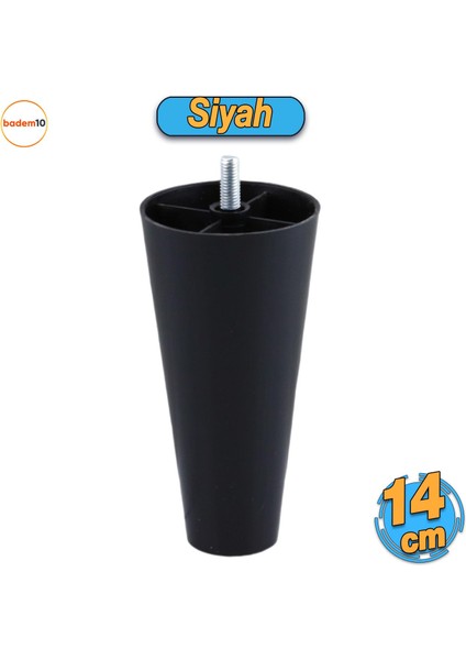 Vidalı Düz Plastik Ayak 14 Cm (SİYAH) Mobilya Yükseltici Yükseltme Koltuk Kanepe Ayağı Baza Ayakları