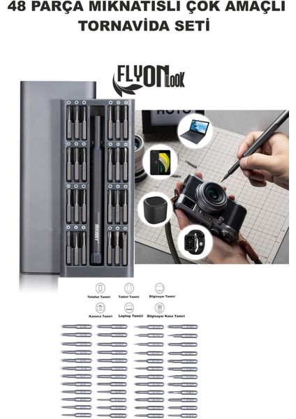 48 Parça Çelik Profesyönel Telefon,,Bigisayar ,Gözlük vb. Aletler İçin Mıknatıslı Tornavida Seti
