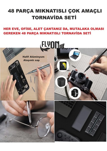 48 Parça Çelik Profesyönel Telefon,,Bigisayar ,Gözlük vb. Aletler İçin Mıknatıslı Tornavida Seti