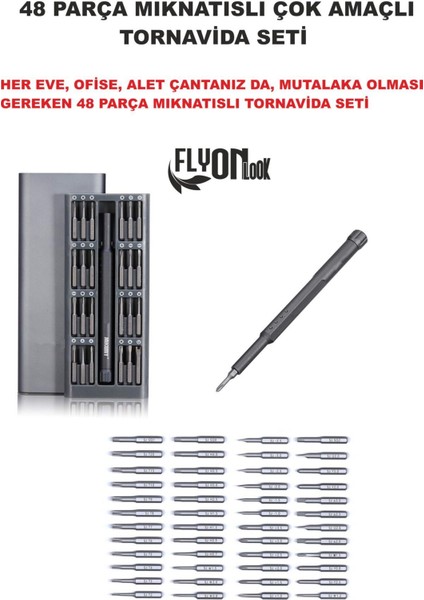 48 Parça Çelik Profesyönel Telefon,,Bigisayar ,Gözlük vb. Aletler İçin Mıknatıslı Tornavida Seti