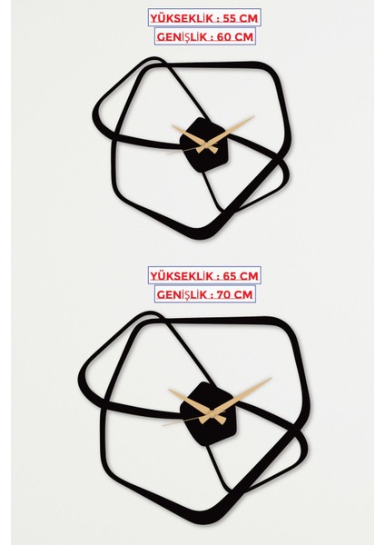 Asimetrik Metal Duvar Saati 1,5 mm Kalınlık 60 x 55 cm Siyah modelleri