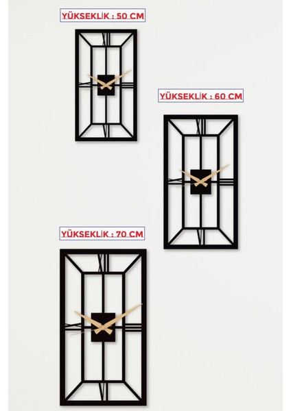 Geometrik Model Metal Duvar Saati 1,5 mm Kalınlık 50 x 28 cm Siyah