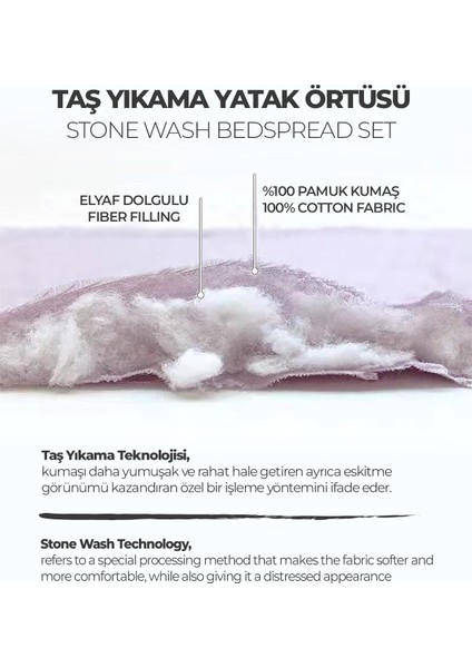 Pamuk Çift Kişilik Özel Taş Yıkama Yatak Örtüsü Lüks Yumuşak Dayanıklı Modern Rabio
