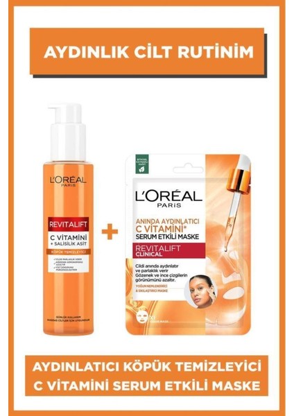 L'Oréal Paris Revitalift Clinical Aydınlatıcı Gözenek Karşıtı Köpük Temizleyici & C Vitamini Serum Etkili Maske