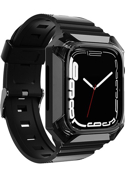 - ​​​Apple Watch 7 41mm - Kordon Kasa Koruyuculu Silikon Kordon - KRD-88 - Siyah - T27281