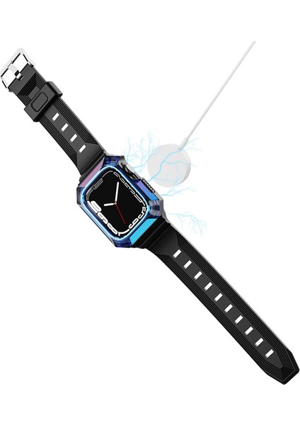 - ​​​Apple Watch 7 41mm - Kordon Kasa Koruyuculu Silikon Kordon - KRD-88 - Siyah - T27281 indirimleri